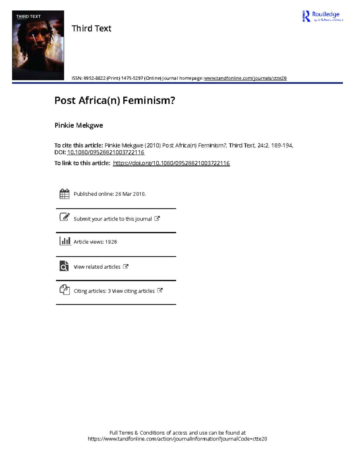 Post Africa(n) Feminism: A Critical Analysis of African Feminism - Studocu
