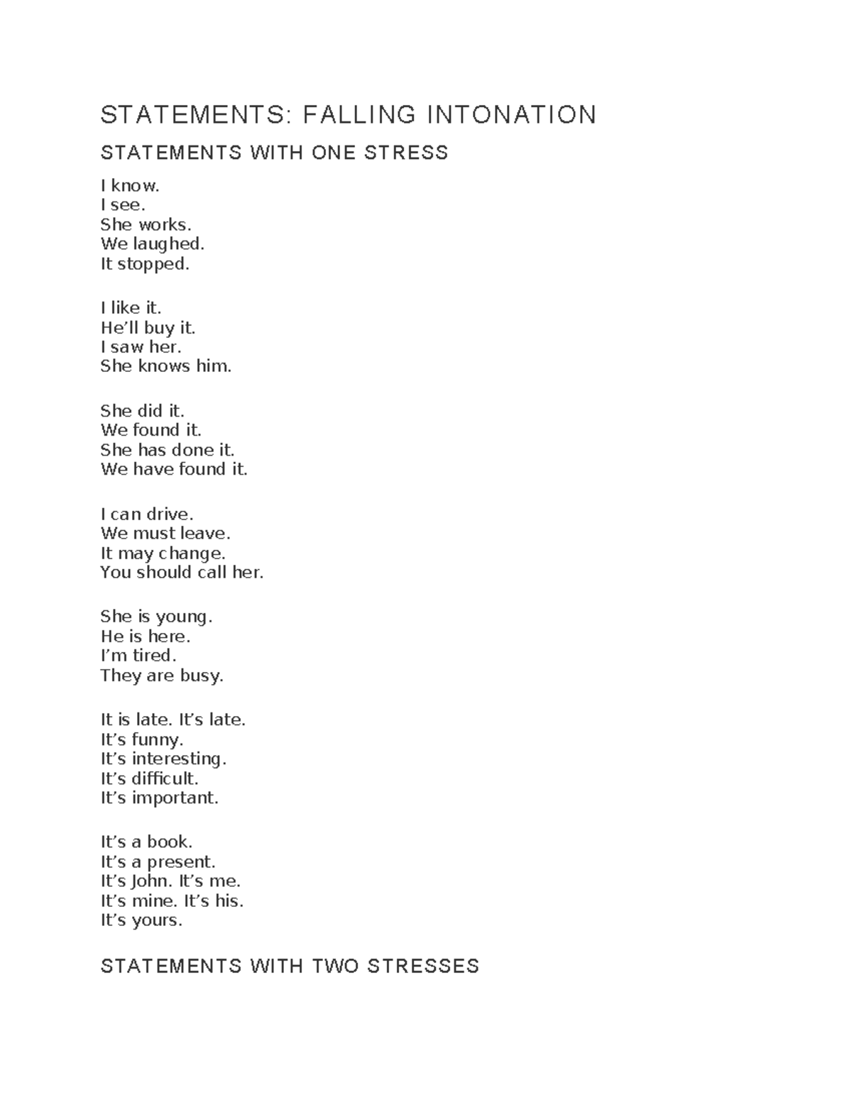 Tập ngữ điệu - Maybe it will help you - STATEMENTS: FALLING INTONATION ...