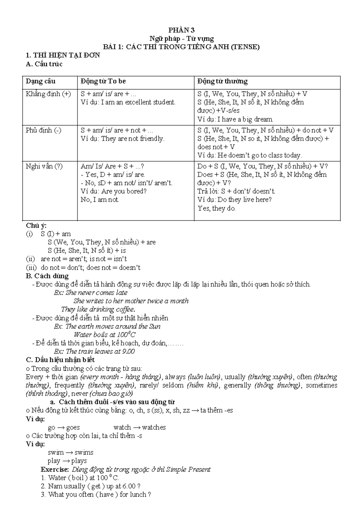 BÀI 1 CÁC THÌ Trong TIẾNG ANH ( Tense) - PHẦN 3 Ngữ pháp - Từ vựng BÀI ...
