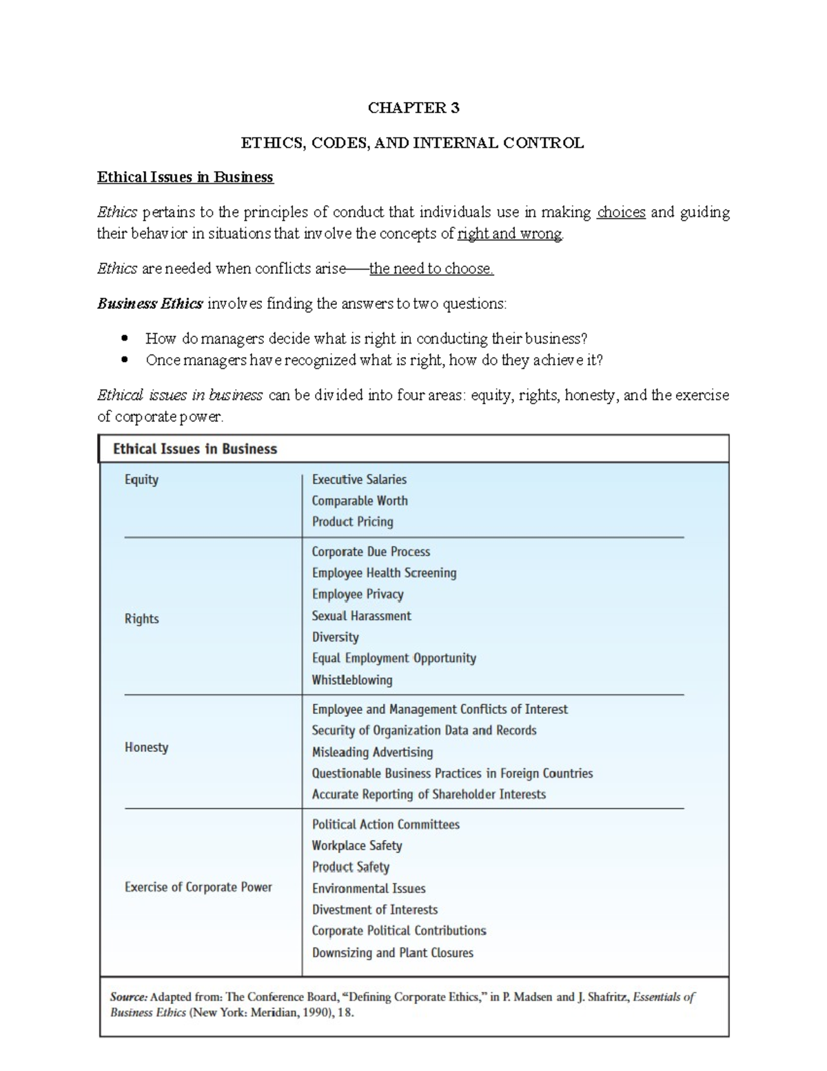 Chapter-3 - cheat - CHAPTER 3 ETHICS, CODES, AND INTERNAL CONTROL ...