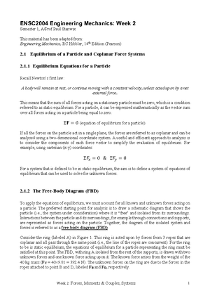 Example Equation Sheet for ENSC2004: Mass & Motion Concepts - Studocu