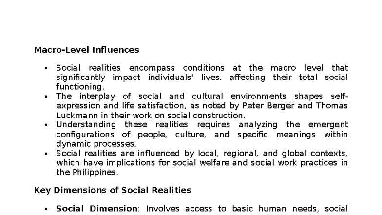 SOC 101: Understanding Social Realities and Their Implications - Studocu