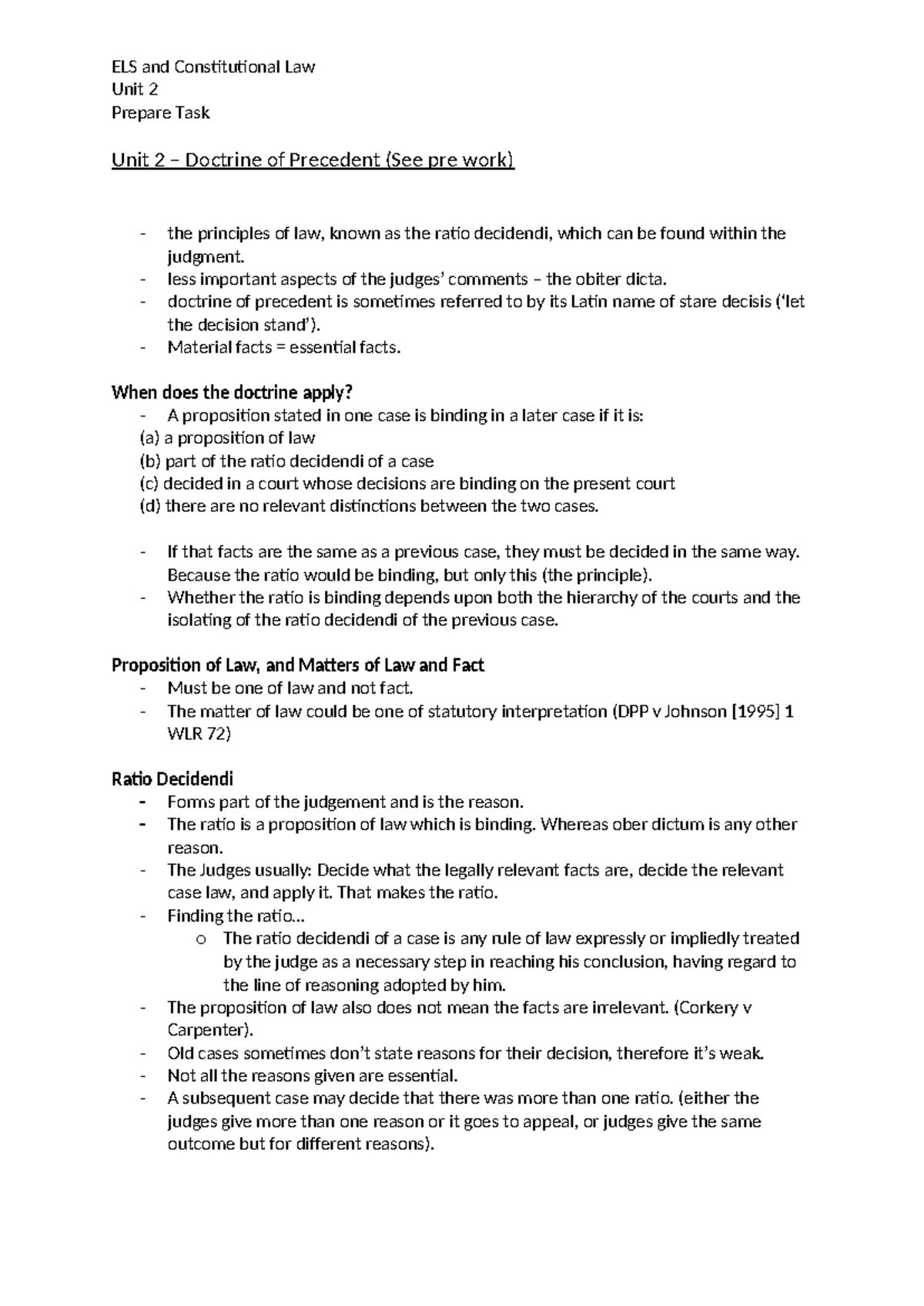 ELS Unit 2 - Doctrine of Precedent - Unit 2 Prepare Task Unit 2 ...