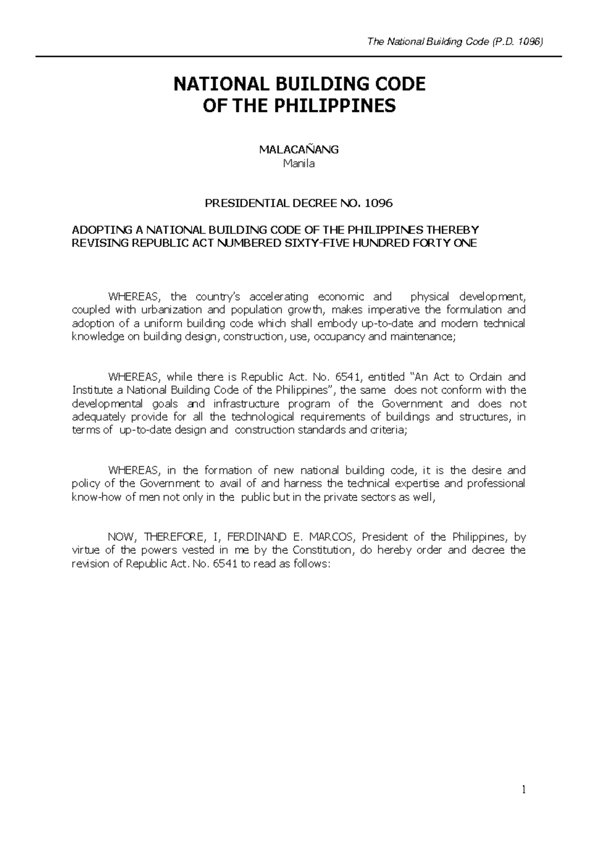 National Building Code of the Philippines (P.D. 1096) Overview - Studocu