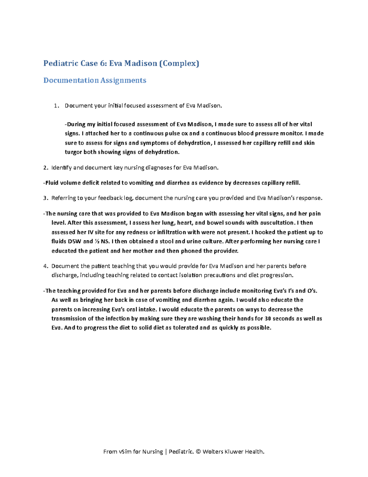 Eva Madison Pediatric Case Study: Focused Assessment & Care Plan - Studocu