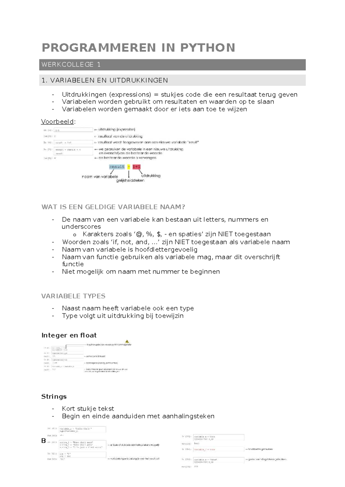 Programmeren in Python Werkcollege 1-5: Variabelen, Functies en ...