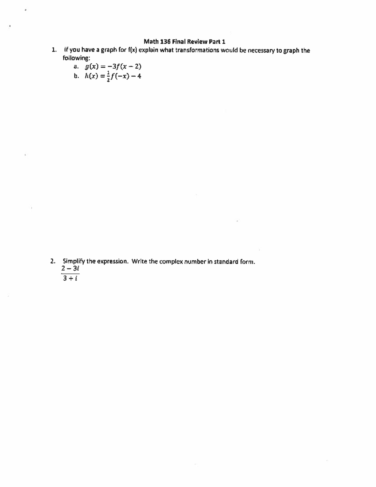 MATH 136 Final Review Part 1 & 2 with Answer Key - Studocu