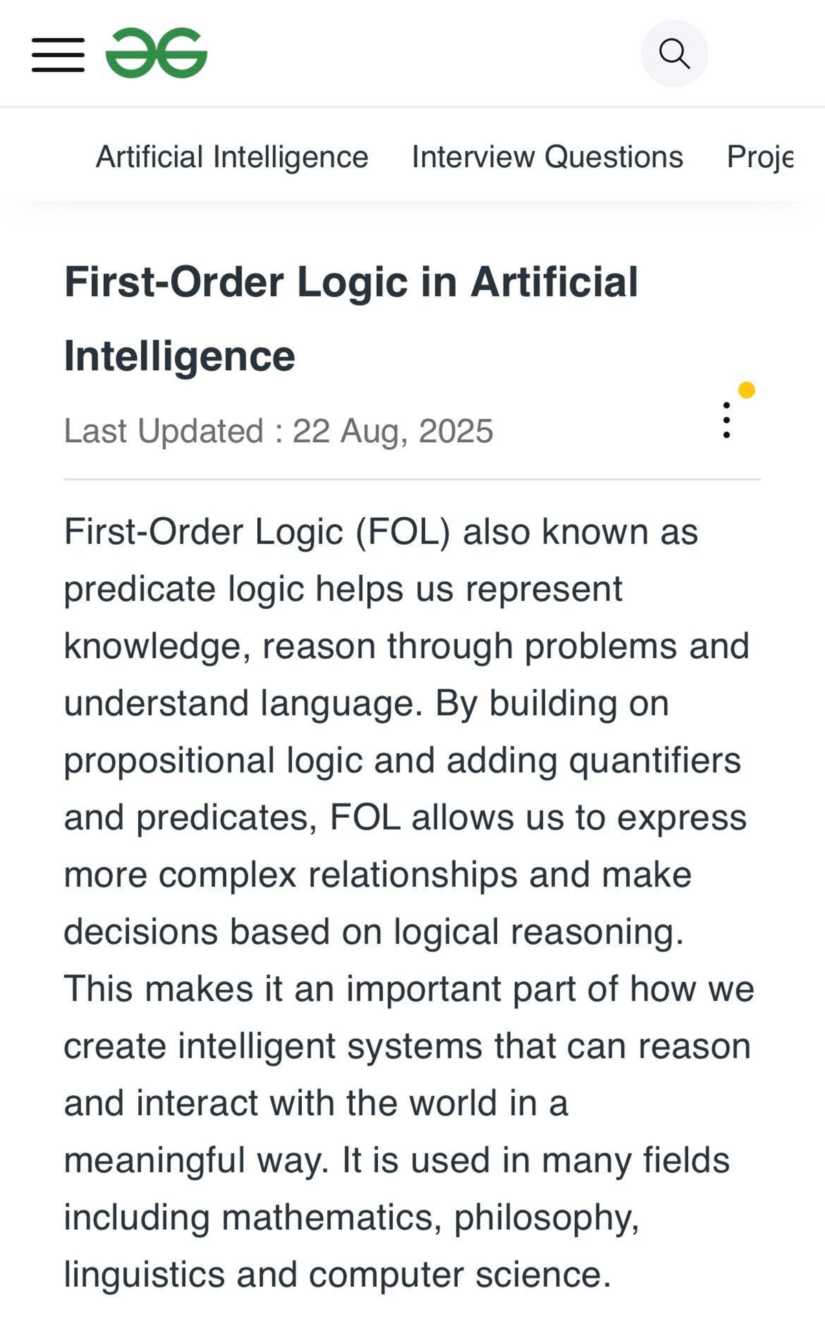 First Order Logic in AI - Interview Questions & Key Concepts - Studocu