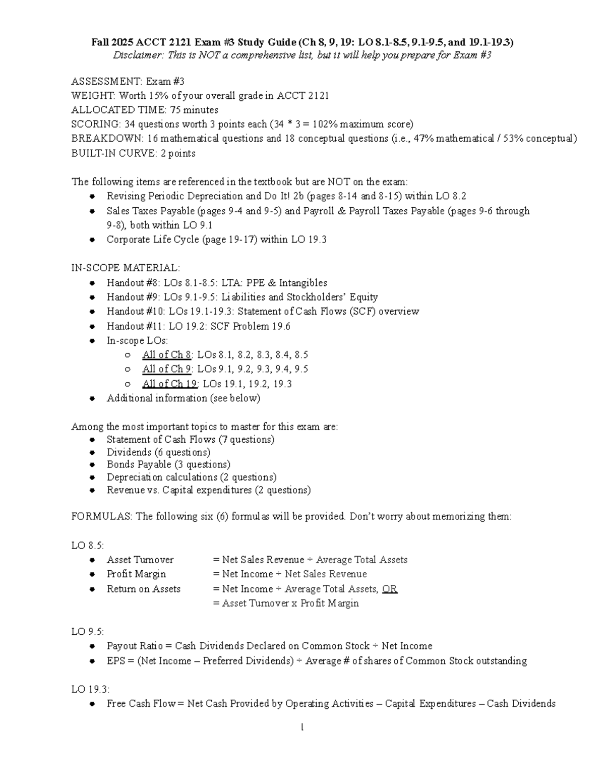 Fall 2025 ACCT 2121 Exam #3 Study Guide - Studocu