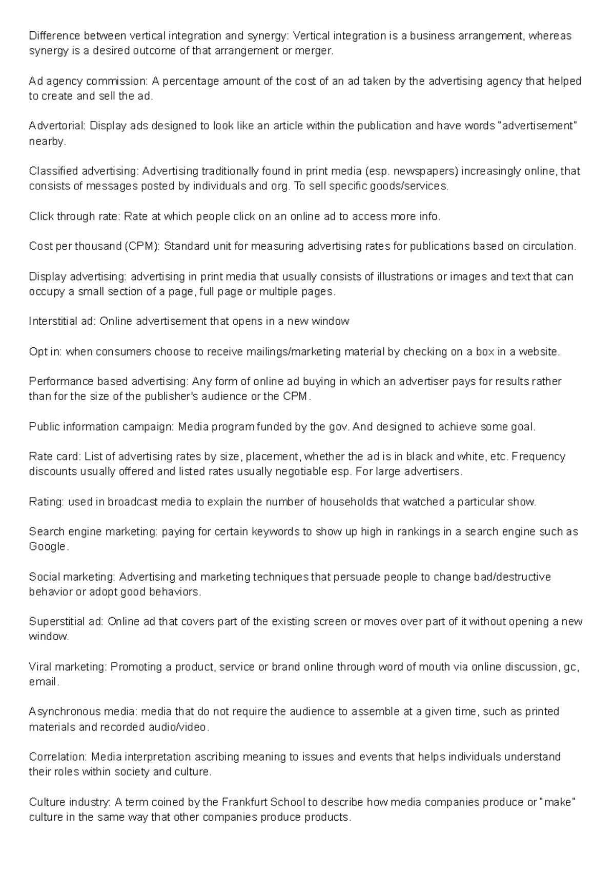 Communication Studies Exam Study Guide: Vertical Integration & Synergy ...