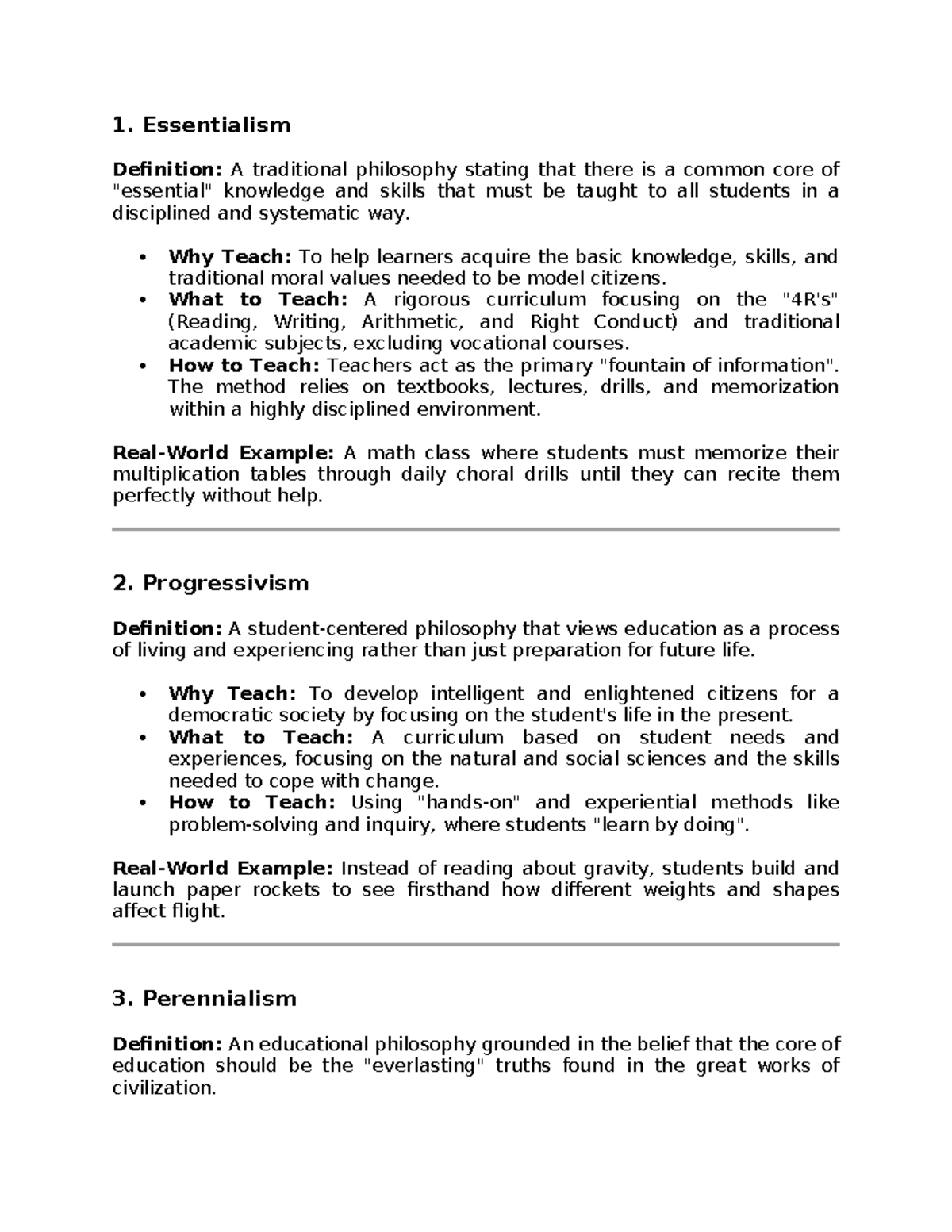 Philosophies of Education: A Comprehensive Summary for EDU 101 - Studocu