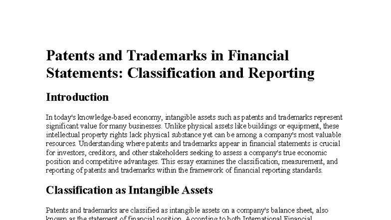 Patents & Trademarks in Financial Statements: Classification ...