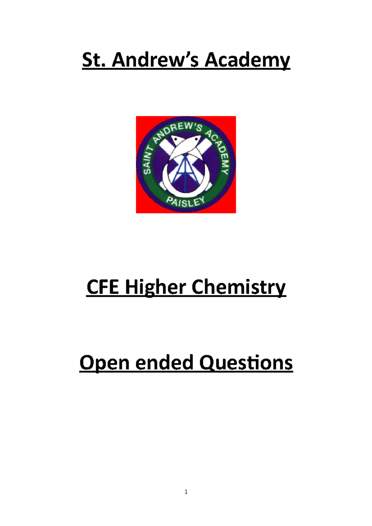 CFE Higher Chemistry Open-Ended Questions Guide for 2018 Exam - Studocu