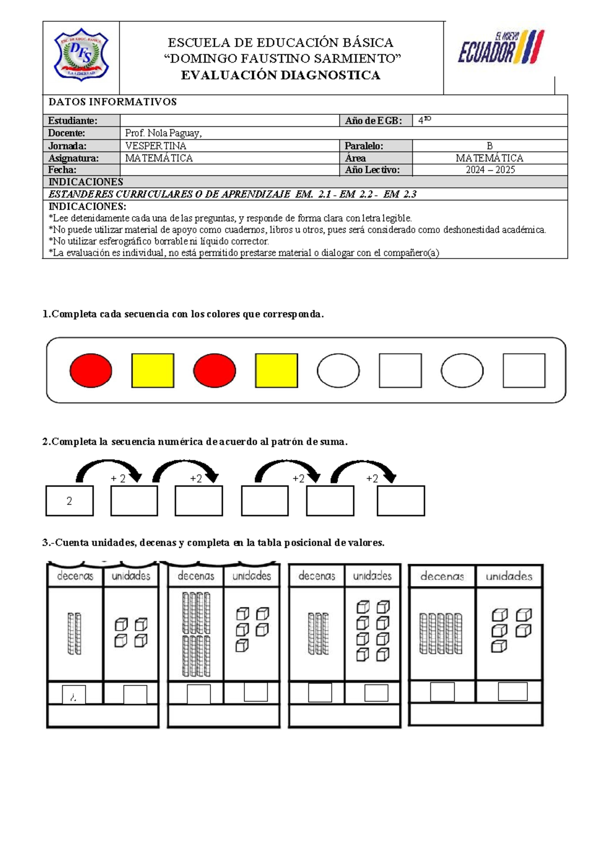 Solucionario Evaluacion Diagnostica 4to EGB 2024-2025 Matematicas y Ciencias - Document Preview