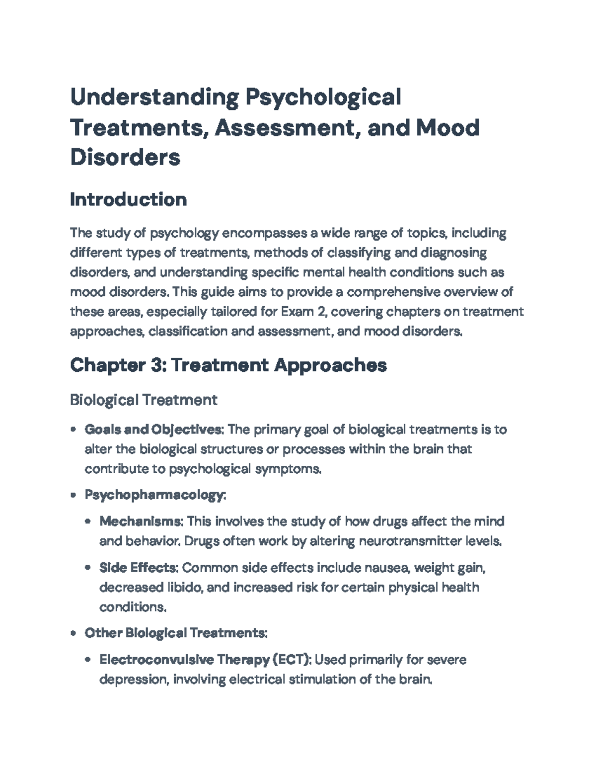 Psychology Exam 2 Study Guide: Treatments, Diagnoses, and Mood ...
