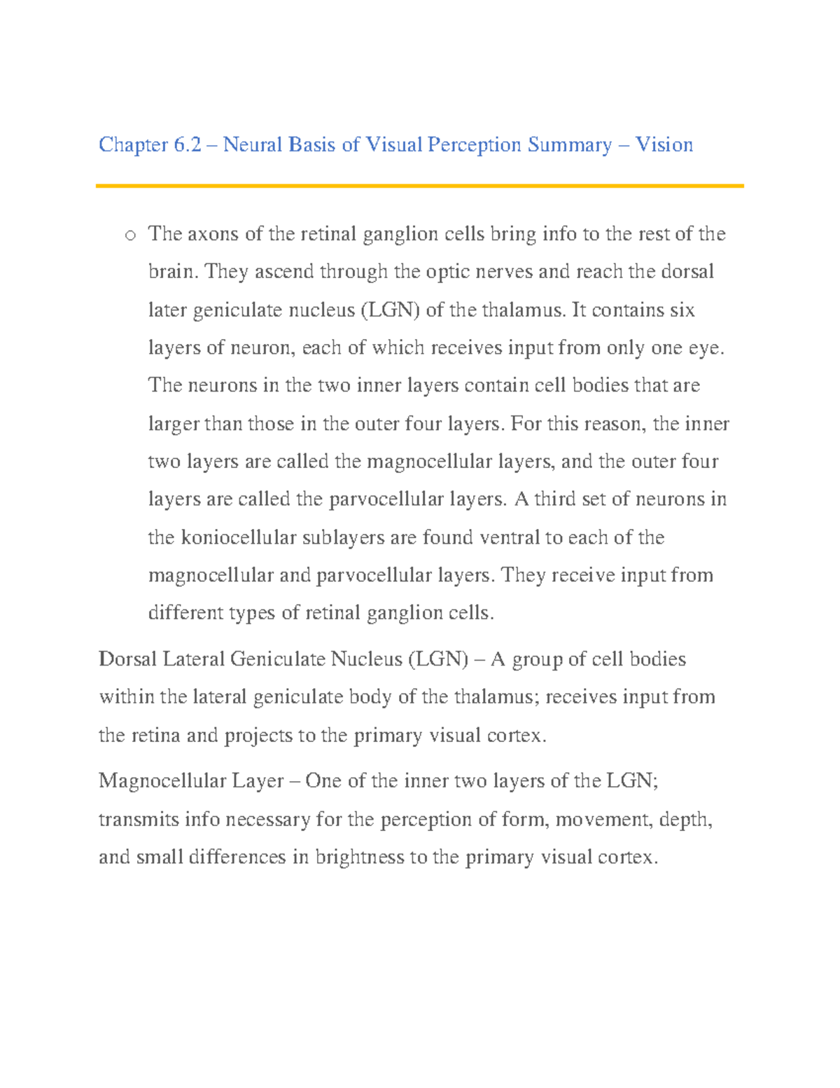 6.2 - Summary of Neural Mechanisms in Visual Perception - Studocu
