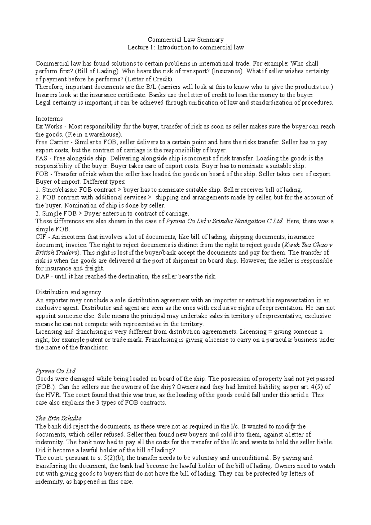 Commercial Law Lecture Notes (CL 101): Exam Summary & Key Concepts ...