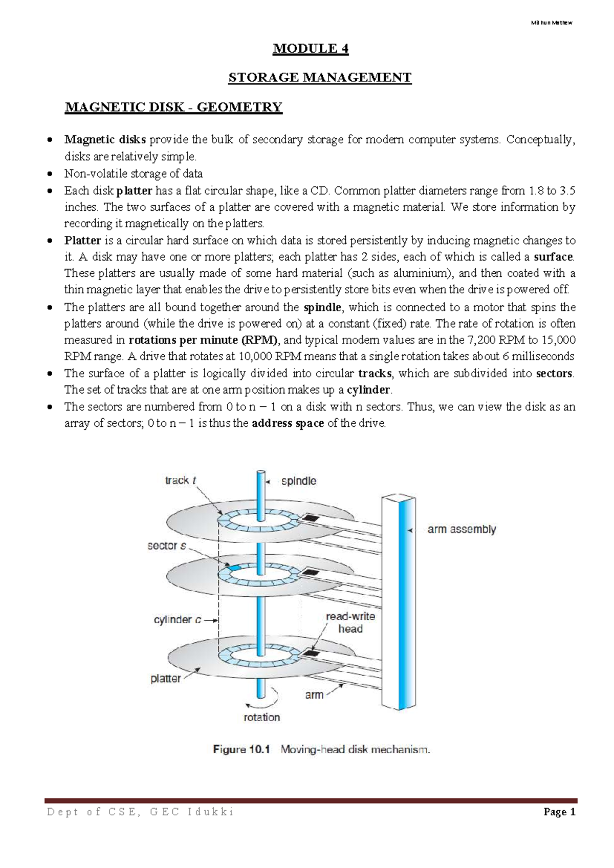 CSE 101 Module 4 - Storage Management & Disk Scheduling Notes - Studocu