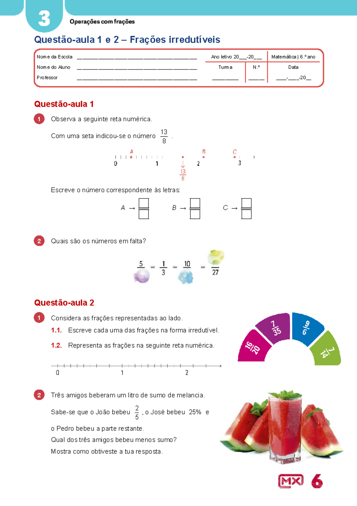 Exercícios de Frações Irredutíveis - Matemática 6.º Ano (Mxm6dp) - Studocu
