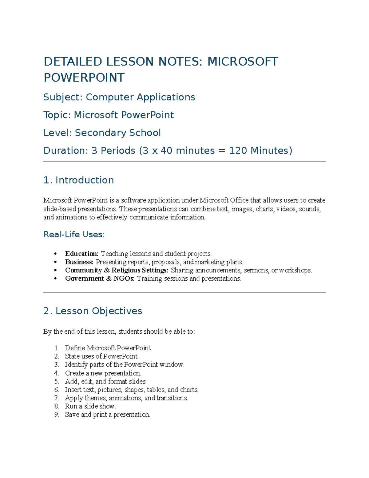 COMPUTER APPLICATIONS: MICROSOFT POWERPOINT LESSON NOTES - Studocu