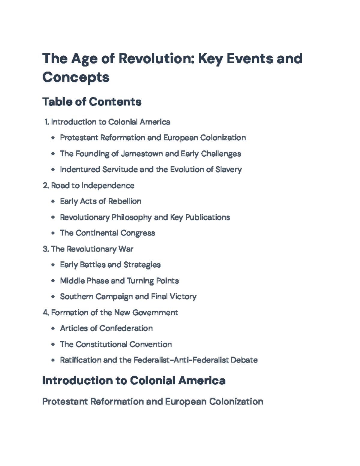 Key Events in the American Revolution and Early Government Formation ...