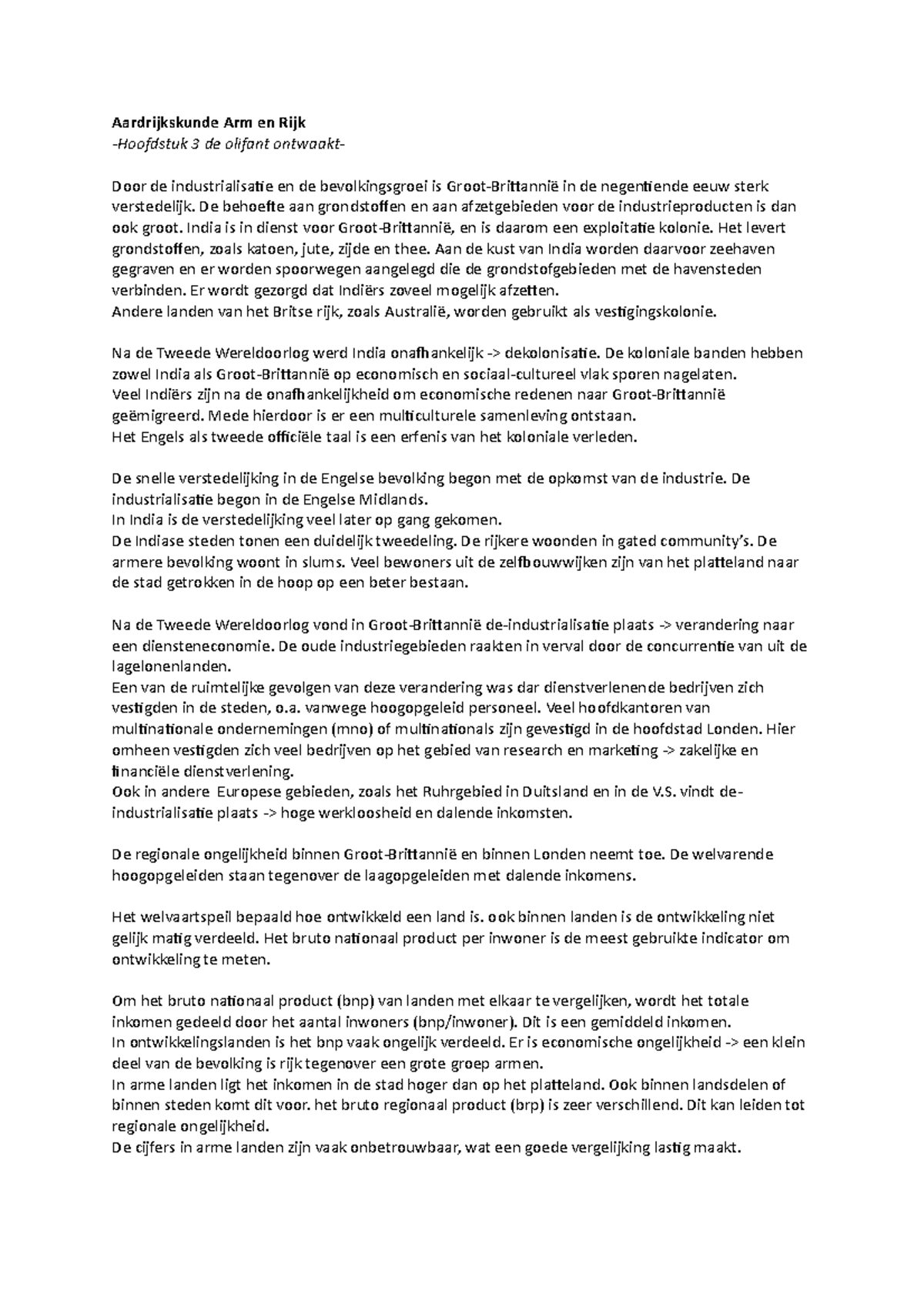 Aardrijkskunde Hoofdstuk 3: Arm en Rijk in Groot-Brittannië en India ...