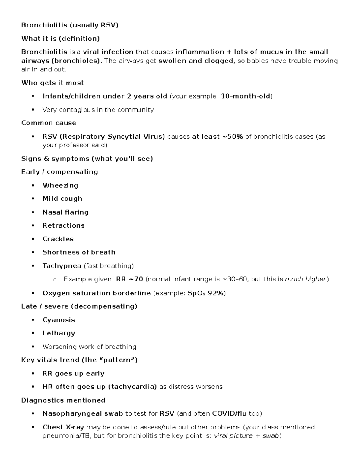 N307 Week 2 Notes: Understanding Bronchiolitis and Croup - Studocu