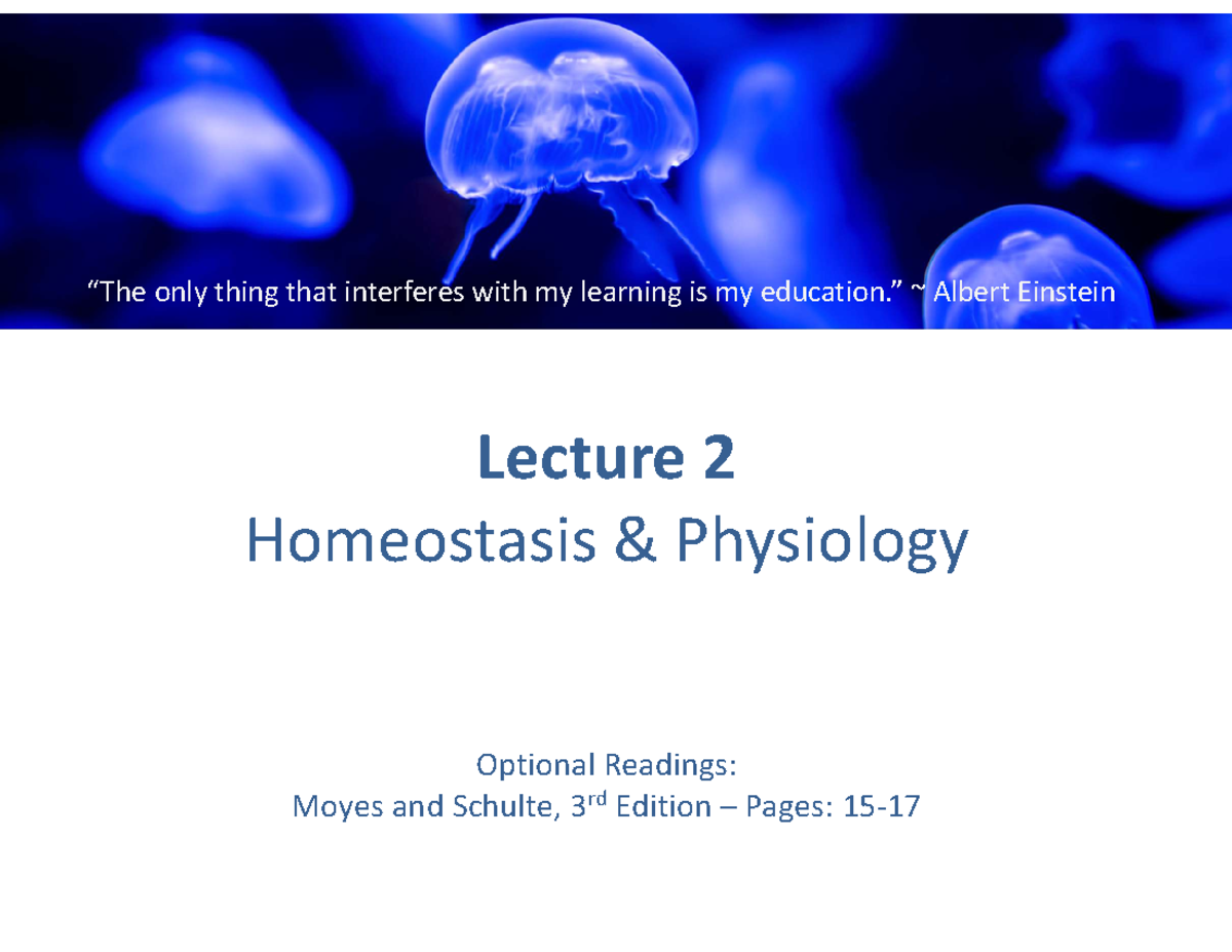 Lecture 2 - Homeostasis in Animal Physiology (Optional Readings) - Studocu