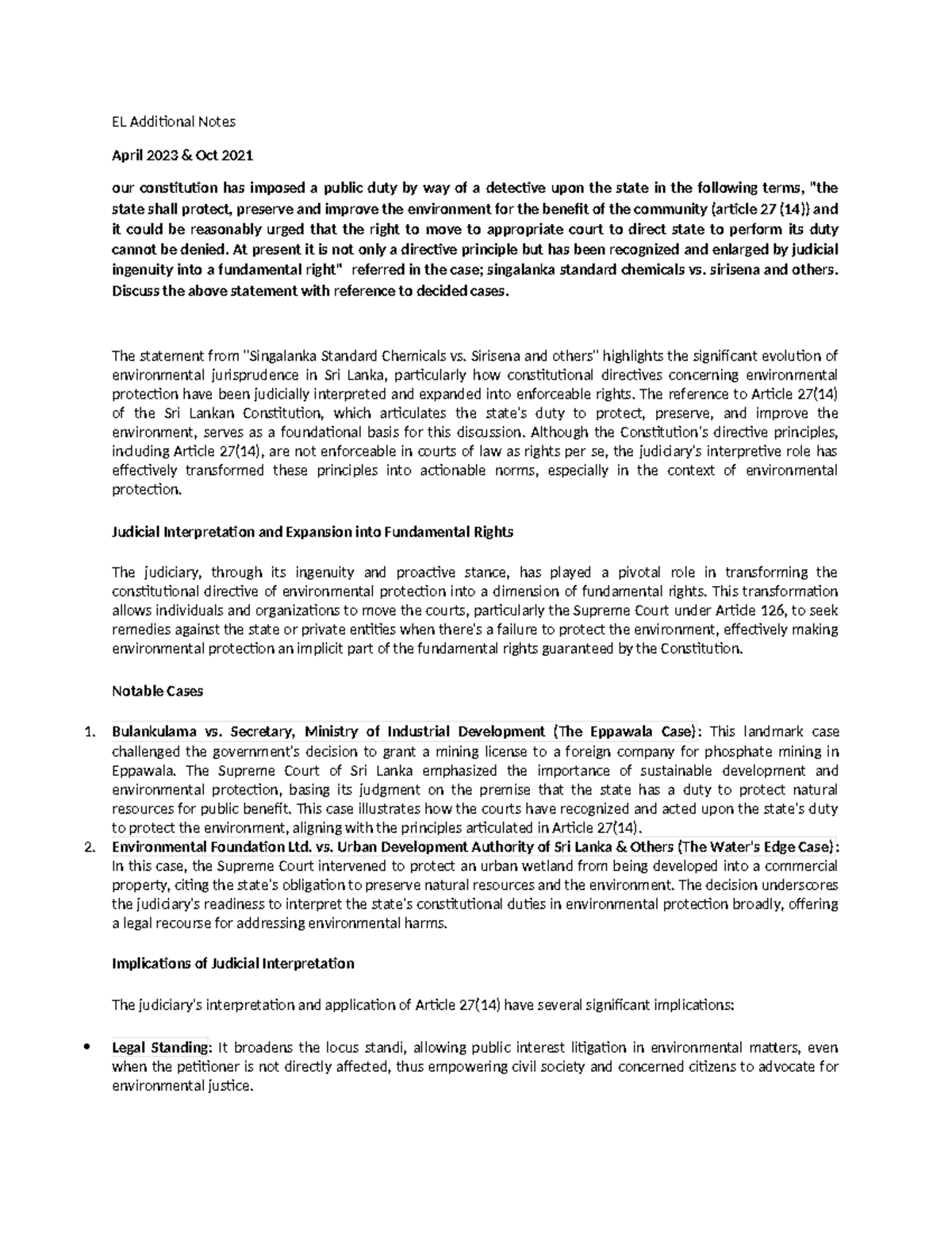 EL Additional Notes - Environmental Protection as a Fundamental Right ...