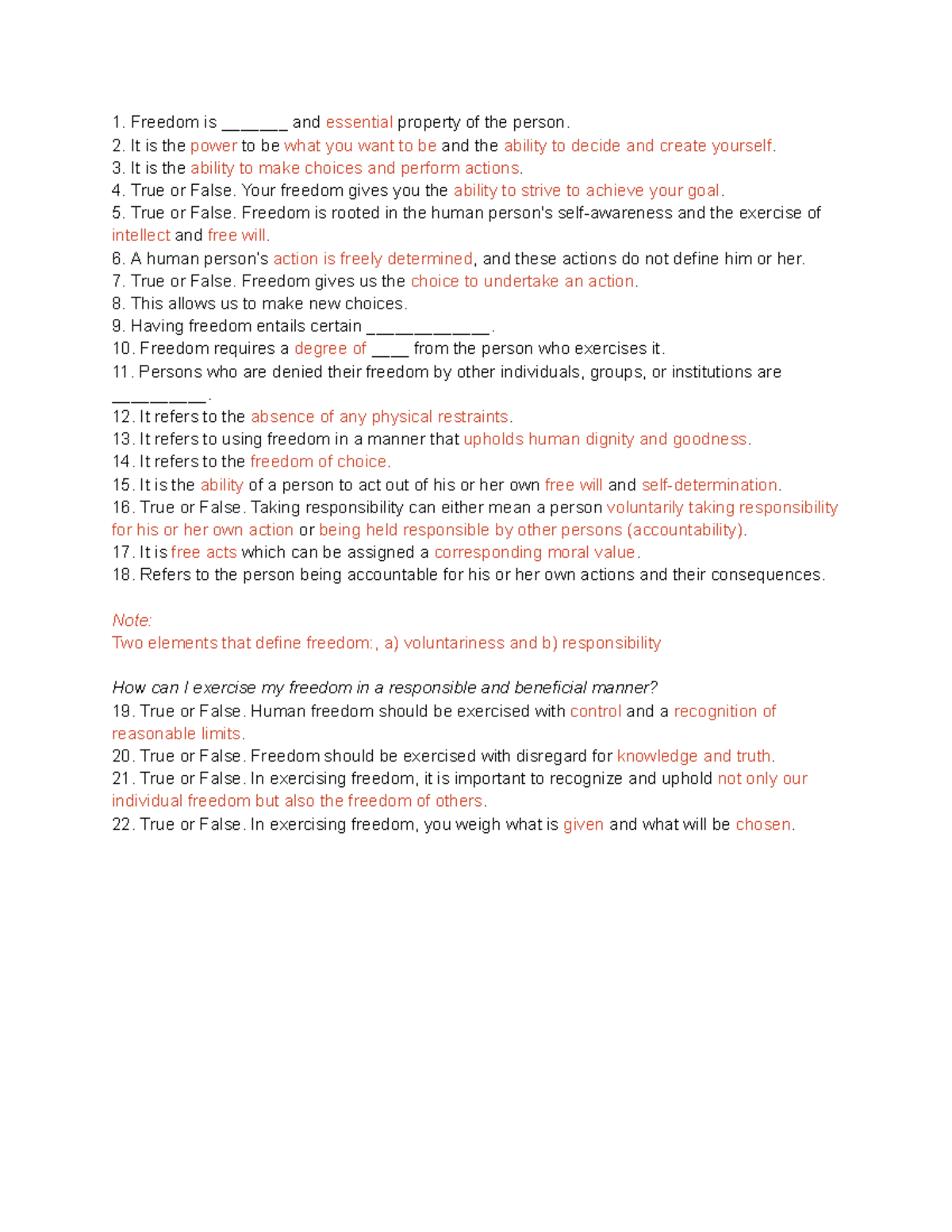 Lesson 5 Intro to Philo sample test - Freedom is _______ and essential ...