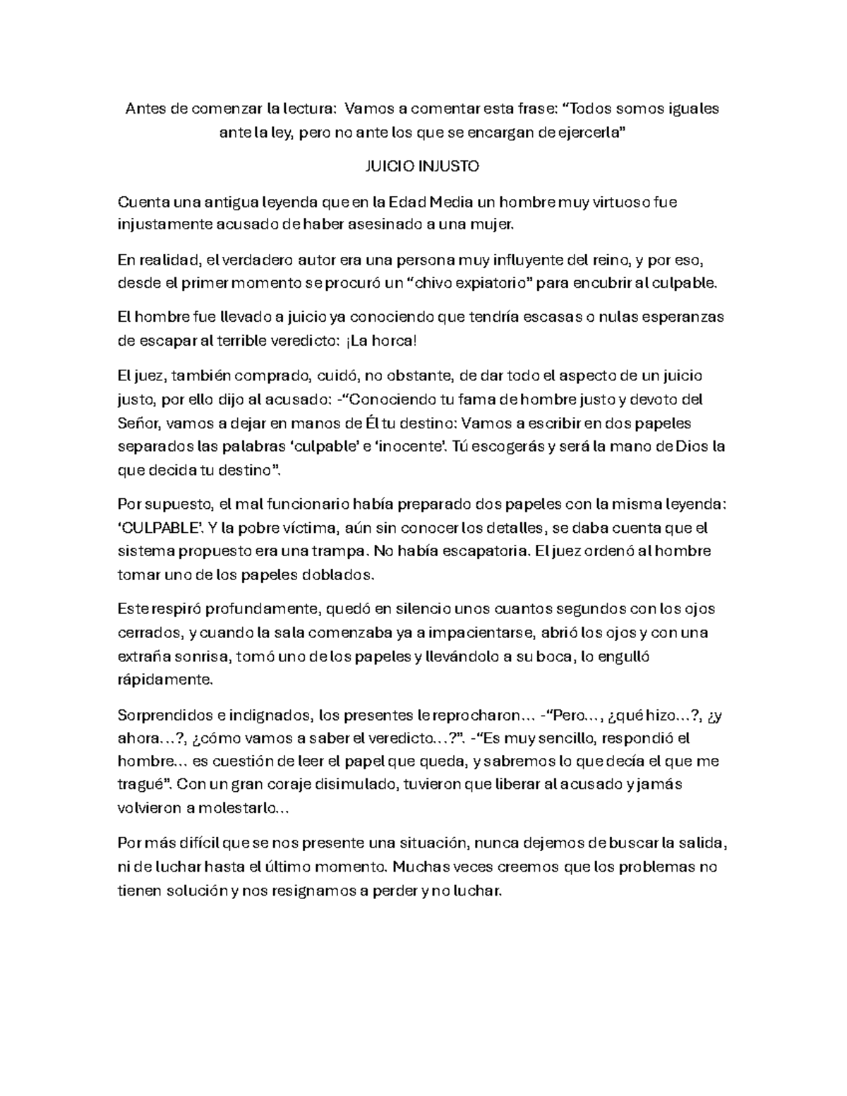 Lectura: Reflexiones sobre el Juicio Injusto y la Lucha por la Verdad ...