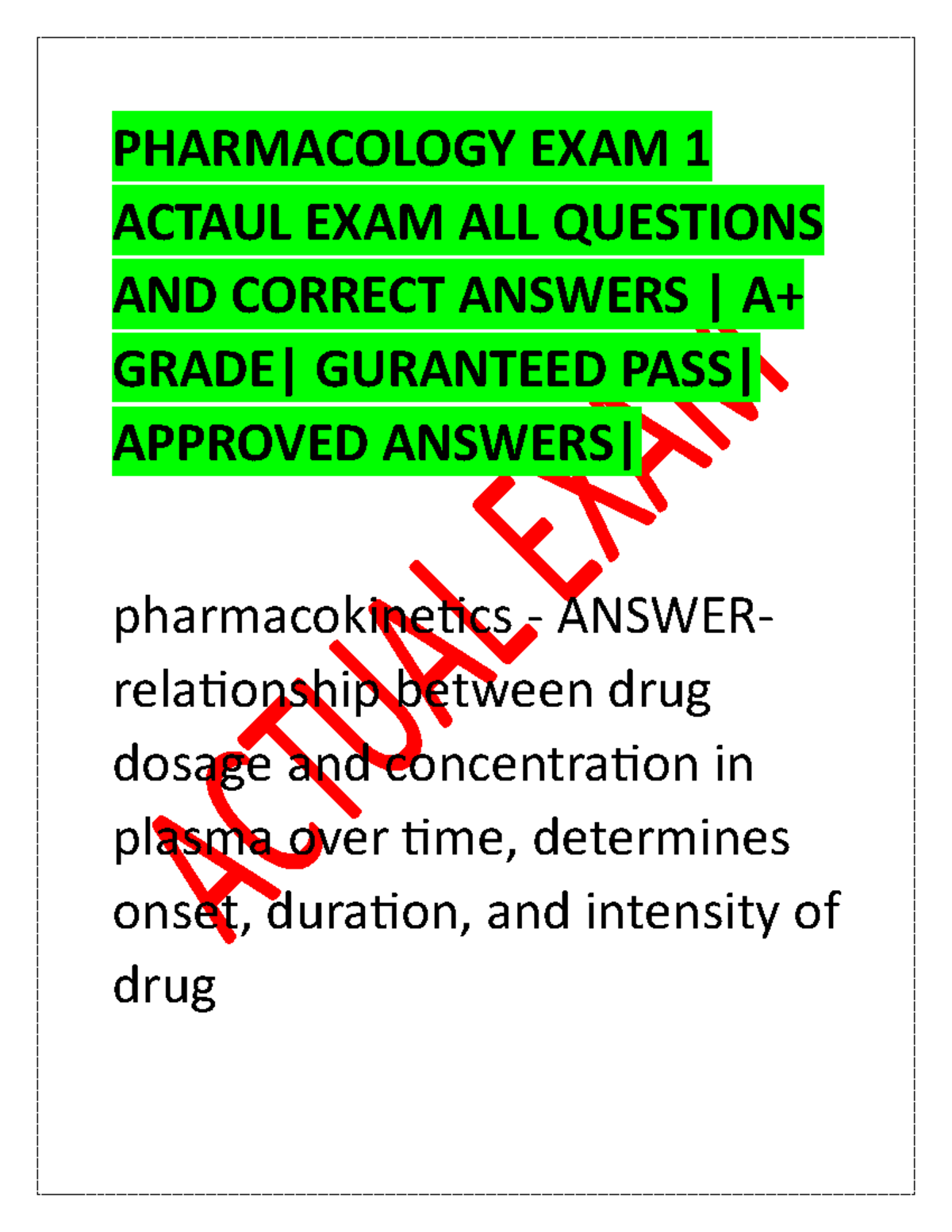 ZU Pharmacology EXAM 1 Actaul EXAM ALL Questions AND Correct Answers ...