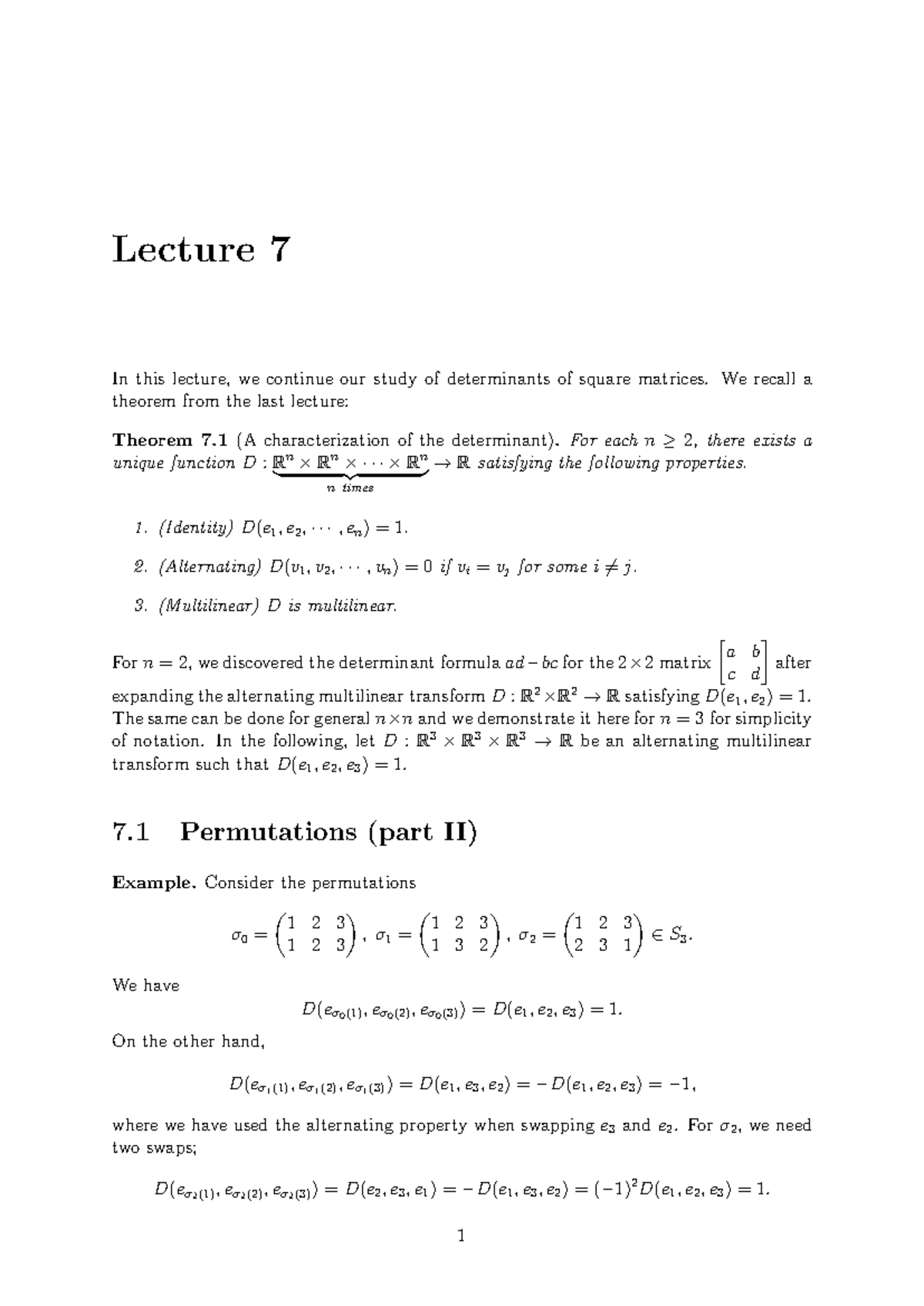 Lecture 7: Determinants and Eigenvalues in Linear Algebra - Studocu