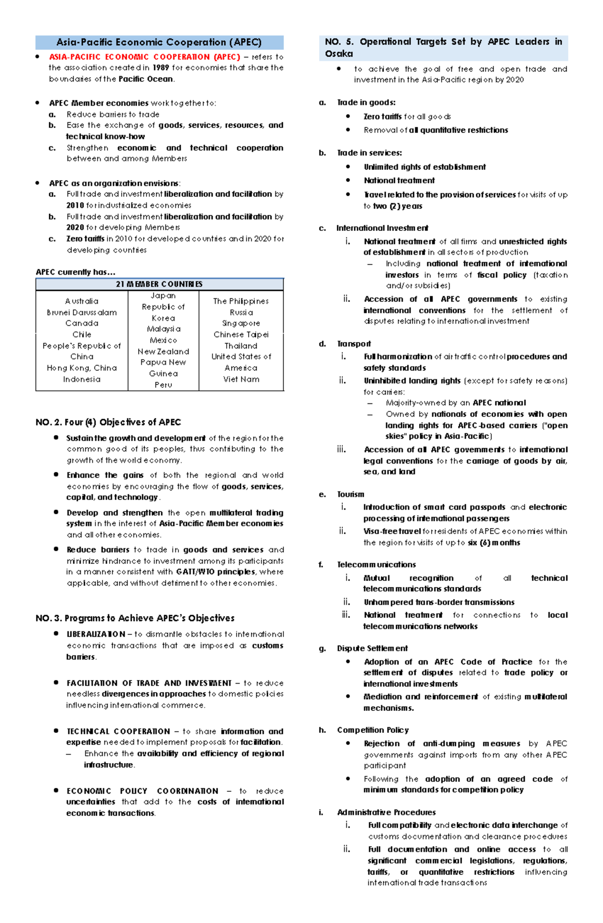 APEC Economic Cooperation Overview and Key Objectives - Studocu