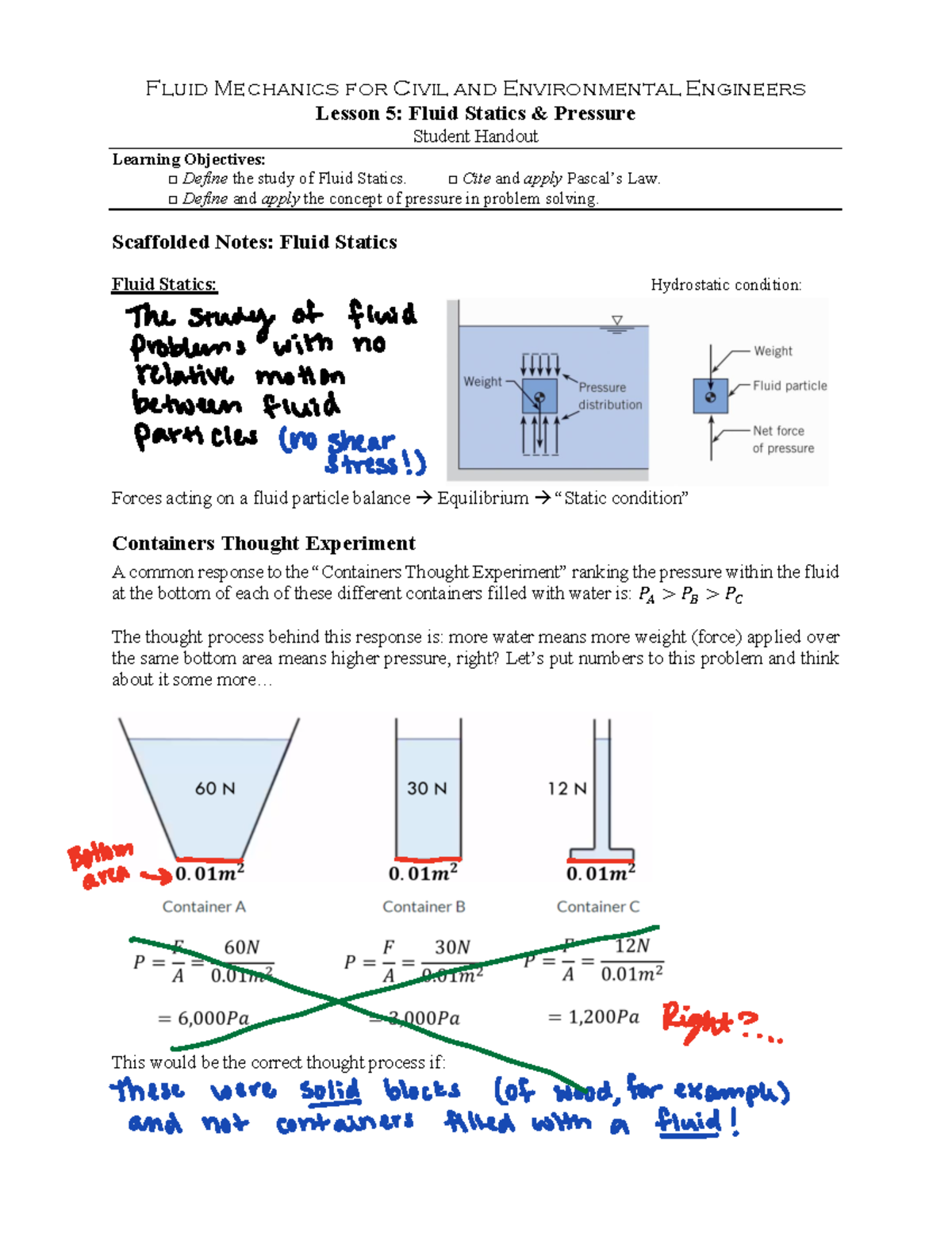 CEEN 310 Fluid Mechanics Lesson 5: Fluid Statics & Pressure Notes - Studocu