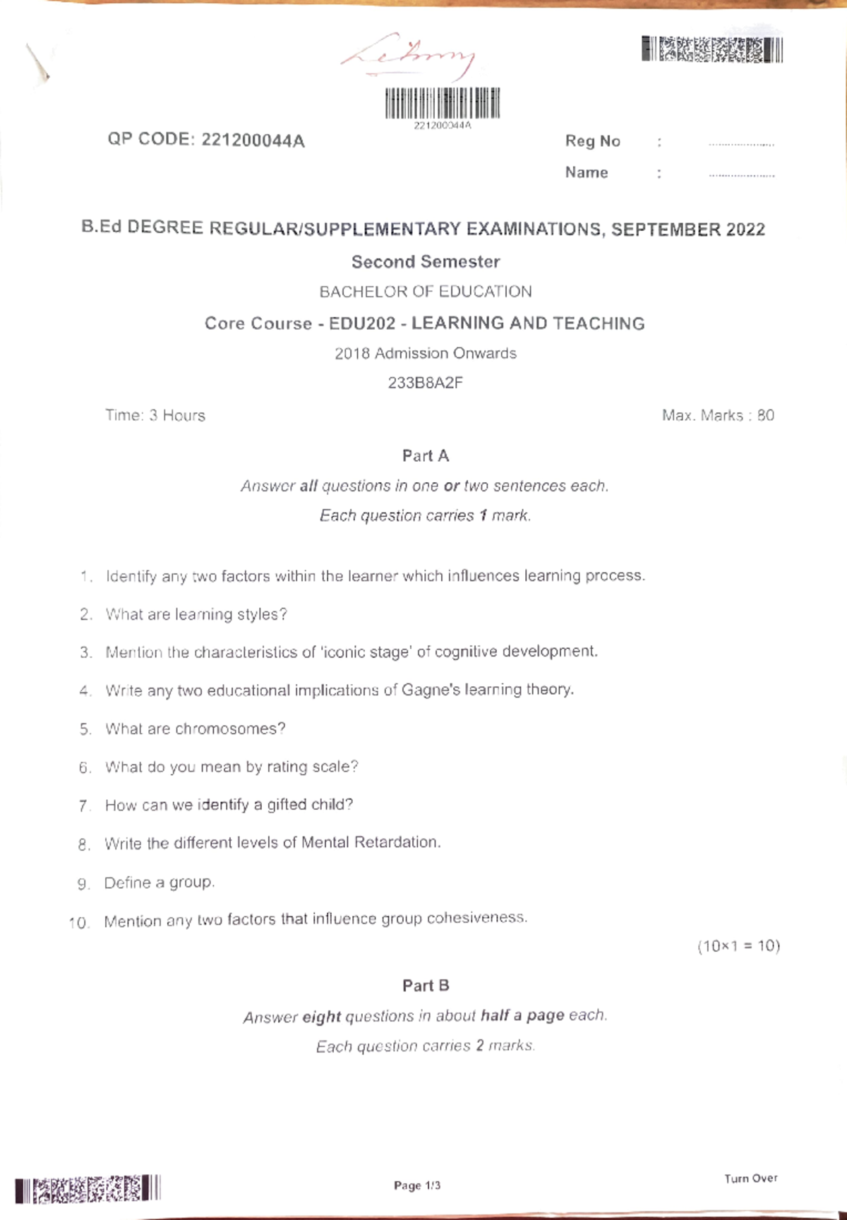 Psychology - EDU202 - Final Exam Question Papers for 2022 - Studocu