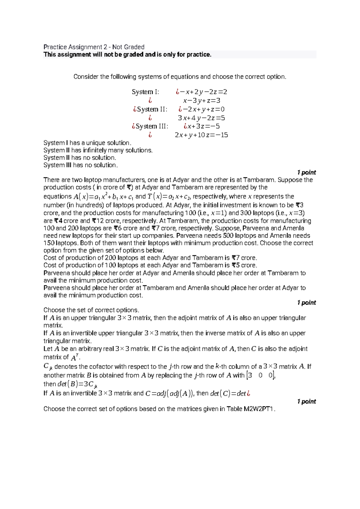Practice Assignment 2 - Linear Algebra Solutions and Analysis - Studocu