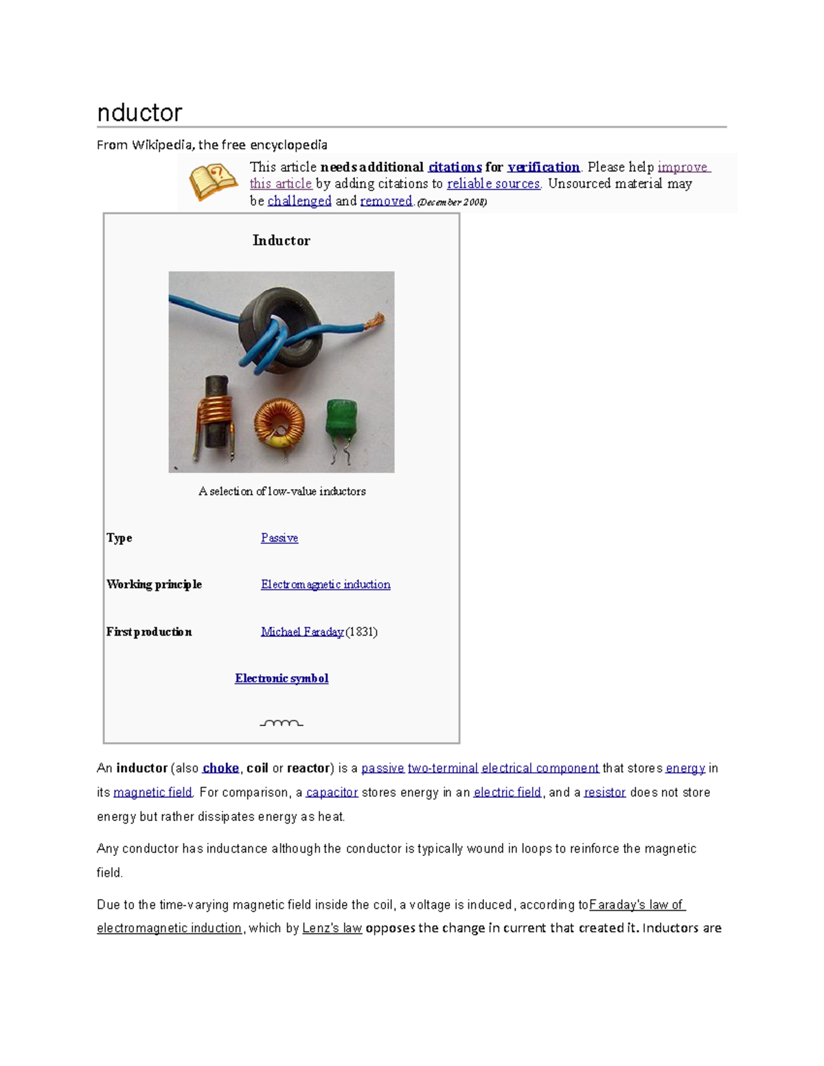 Inductor Overview and Applications in Electronics: Study Notes - Studocu