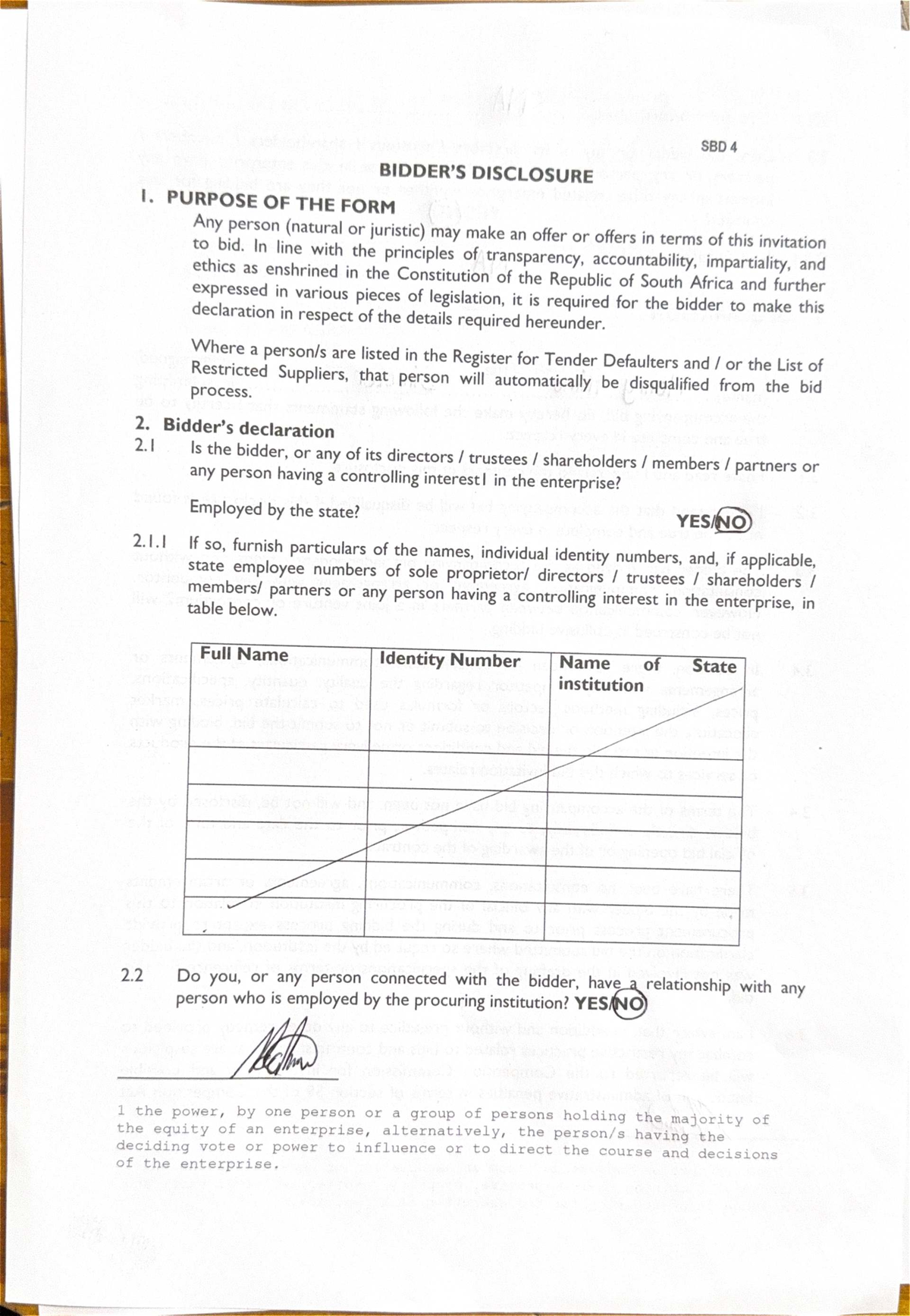 SBD 4 Disclosure Form for Bidding Process Compliance - Studocu