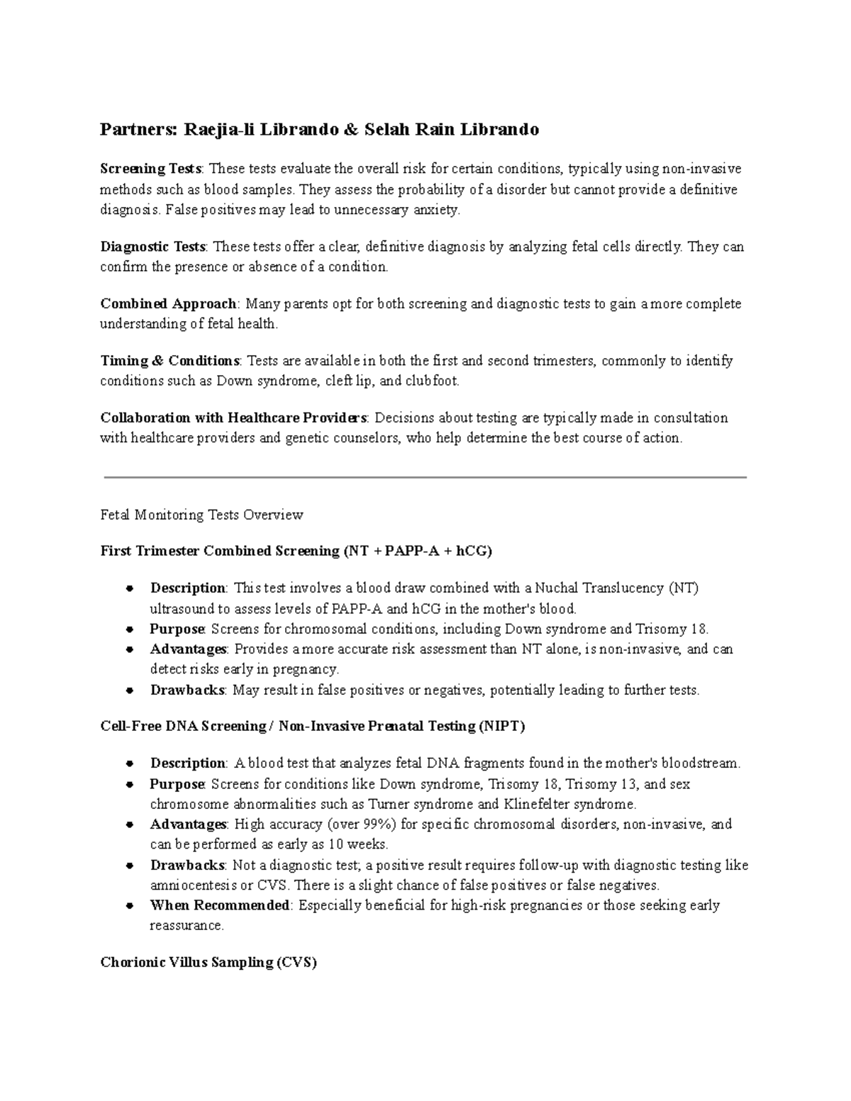 Activity 2.1.5 Maternal & Child Screening Tests Overview - Studocu