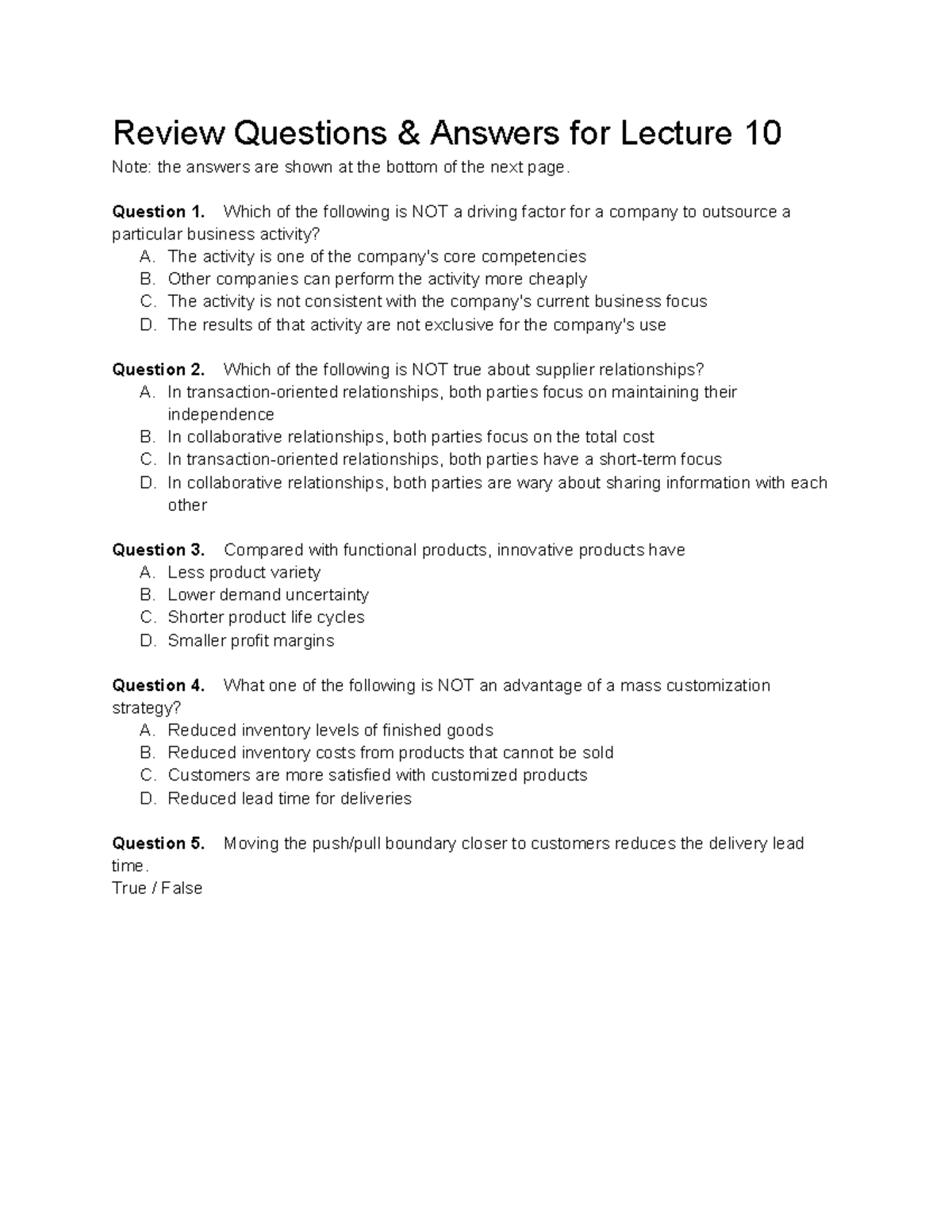 Review Questions & Answers - Lecture 10 Notes - Studocu