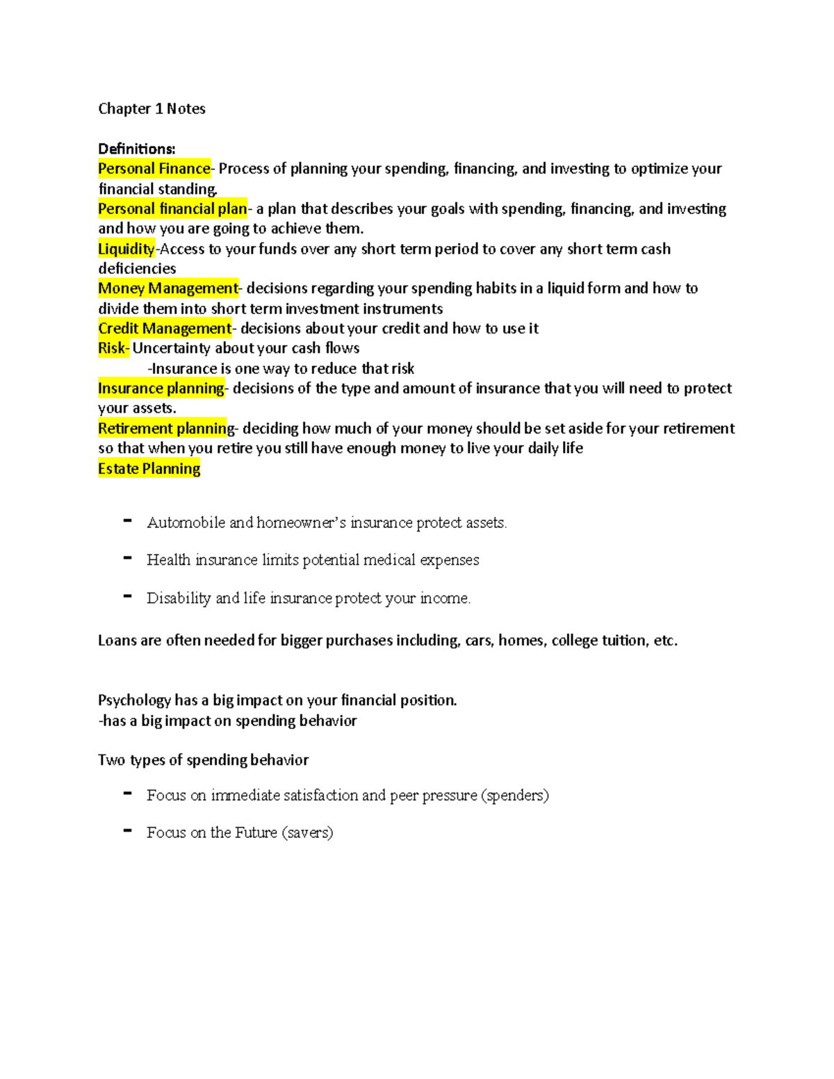 Personal Finance Insights: Chapter 1 Notes & Key Concepts - Studocu