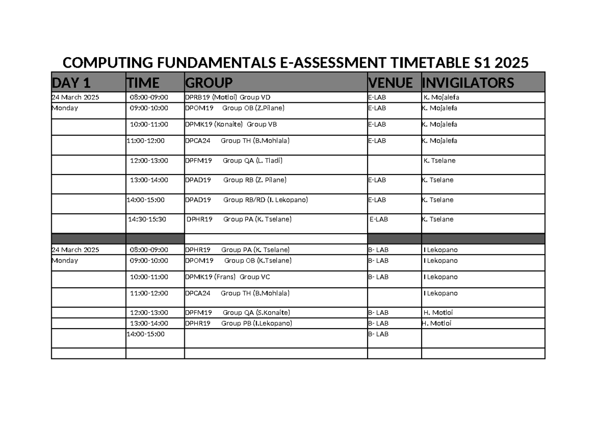 COMPUTING FUNDAMENTALS 2025 E-ASSESSMENT TIMETABLE S1 - Studocu