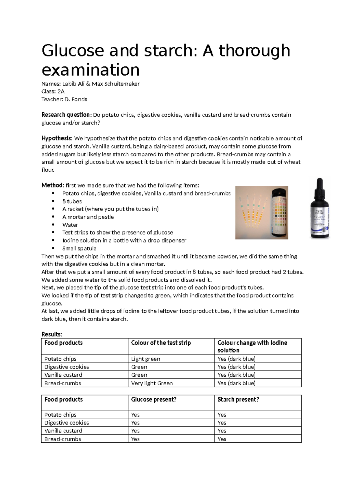Bio Report: Glucose and Starch Analysis in Food Products (Class 2A ...
