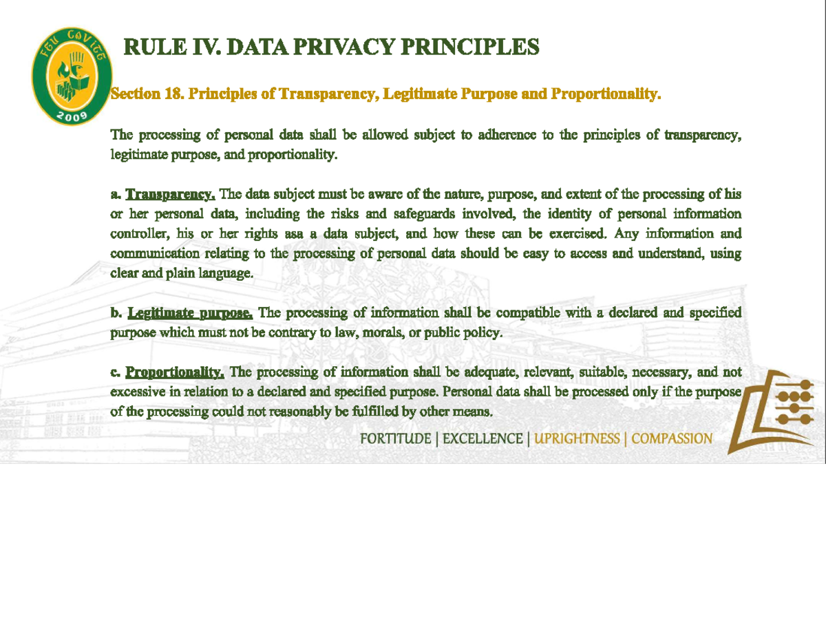 Data Privacy Principles: Transparency, Purpose & Proportionality - Studocu