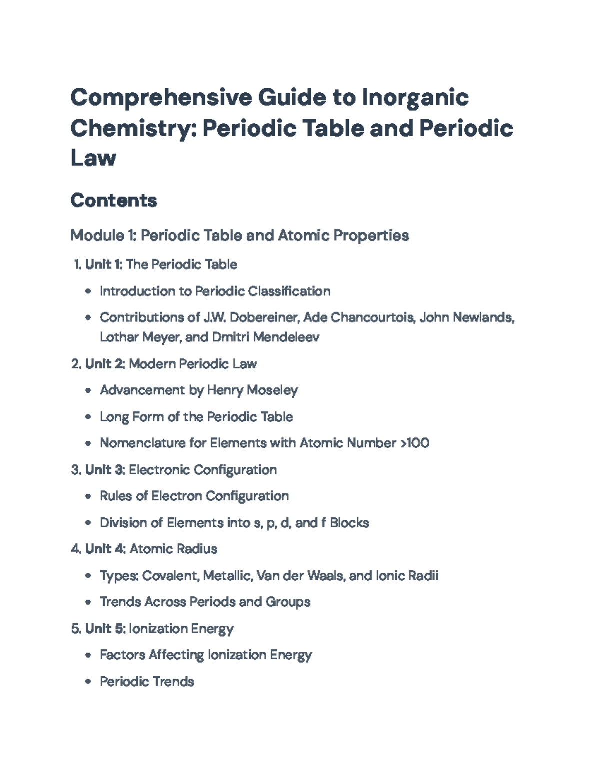 Inorganic Chemistry: Periodic Table and Modern Periodic Law Guide ...