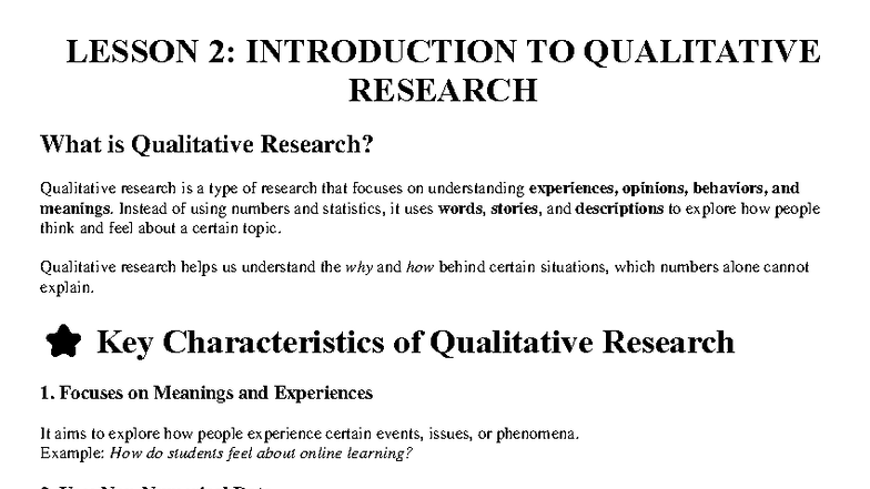LESSON 2: UNDERSTANDING QUALITATIVE RESEARCH METHODS - Studocu