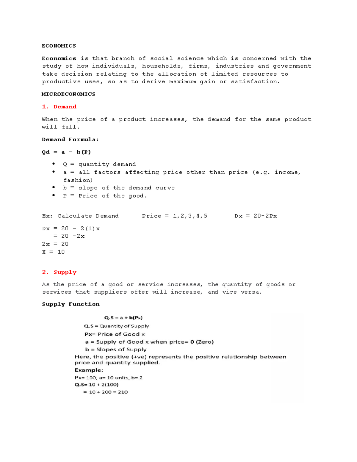 Cluster 3 - ECON 101 Microeconomics Notes on Demand, Supply & Costs ...