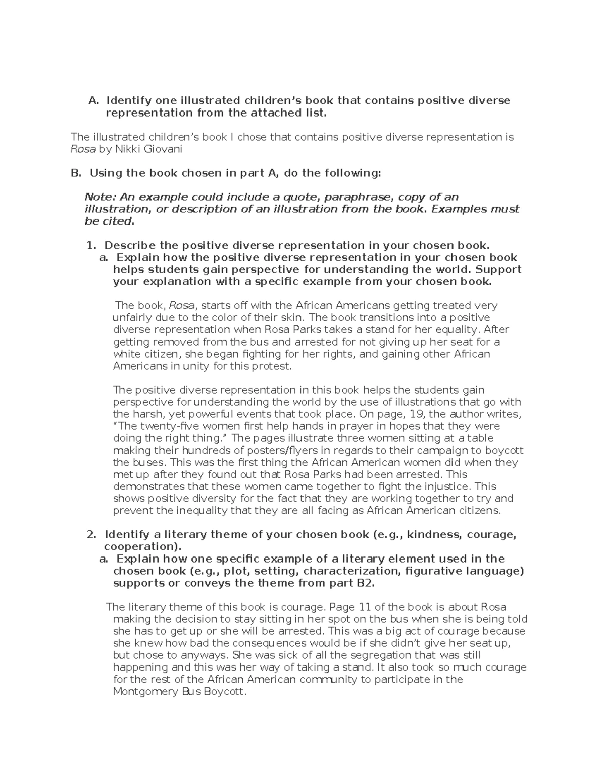 D165 Task 1 - Analyzing Positive Diverse Representation in Children's ...