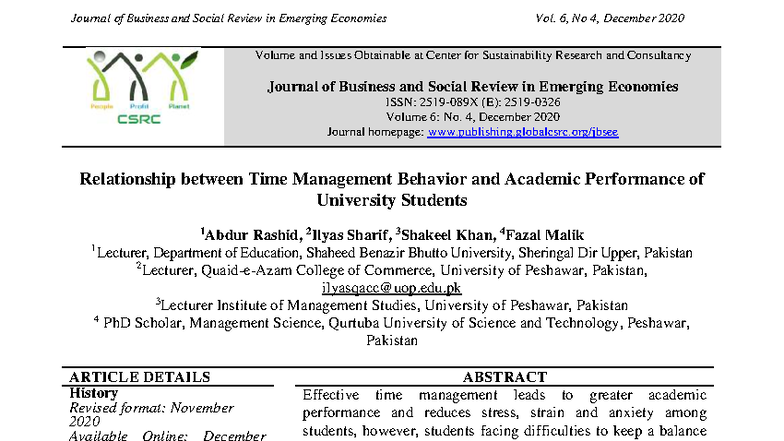 Time Management Behavior and Academic Performance of University ...